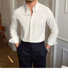 Riolio Spring Leisure British Business Shirt Design British Men Cuba Collar Slim Solid White Shirt Camisa Social Masculina Men Shirt