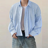 Riolio  New Japanese Trendy Men Shirts Light Luxury Textured Lapel Striped Long Sleeve Cardigan Tops Leisure Premium Loose Blouse M-2XL