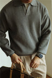 Riolio  New American Chic Men Polo Sweater Luxury Trendy Business V Neck Knit Solid Color Pullover Leisure Slim-fit Long Sleeve Knitwear