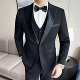 Riolio  ( Jacket + Vest + Pants ) High-end Brand Boutique Fashion Men's Casual Business Black Smoking Suit Groom Wedding Dress Tuxedo