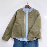 Riolio Japanese Niche High-end Jacket Korean cityboy wear 2025 New Military Green Tops for men Women's Spring Clothes simple O-neck top