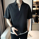 Riolio  V-neck Solid Color Summer Simplicity All-match Men's Clothing Fashion Casual New Short Sleeved Black White Loose T-shirts Top