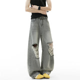 Riolio  2025 New Baggy Ripped Jeans Men Grey Distressed Denim Pants Loose Oversized Drop Street Style Fall Fashion High Quality