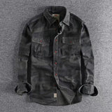 Riolio  Spring Autumn Men's Washed Camouflage American Workwear Long Sleeve Shirt Men Double Pocket Versatile Casual 100% Cotton Tops