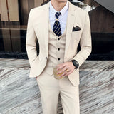 Riolio  S-7XL ( Blazer + Vest + Pants ) Brand Men's Formal Business Suit Three-piece Set Groom Wedding Party Dress Solid Color Plaid