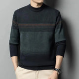 Riolio  Autumn Winter Half Turtleneck Cardigan Middle-aged Men Thickened Warm Sweater Striped Knitted Round Neck Bottoming