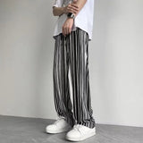 Riolio  Spring Summer New Elastic Waist Striped Contrast Color Straight Pants Man High Street Casual Loose Drawstring All-match Trousers
