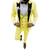Riolio  Elegant 3 Piece Men's Velvet Tuxedo Suit Slim Fit Peak Lapel Blazer Vest And Pant Set for Business Wedding And Party
