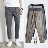 Riolio  Korean Summer New Vintage Casual Versatile Straight Suit Pants Men Solid Button Zipper Pockets Patchwork Loose Business Trousers