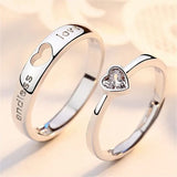 Riolio Valentines Day 2Pcs/sets Zircon Heart Matching Couple Rings Set Forever Endless Love Wedding Ring for Women Men Charm Jewelry