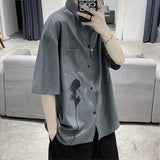 Riolio  Men Summer Trendy Vintage Rose Print Harajuku Aesthetic Gothic Shirt Youth Casual Streetwear Oversize Short Sleeve Tops Camisas