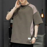 Riolio  Contrasted Color Splicing Short-sleeved T-shirt Men's Summer Two-piece Casual Loose Round Neck Pullover