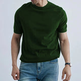 Riolio  Summer Casual Mens Ice Silk Knit Tops Leisure Breathable Solid Color Slim Knitting T Shirts Men Fashion Short Sleeve Tees