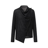 Riolio  Mens Drape Cowl Neck Asymmetric Layered Top Shoulder Buckle Slim Summer Streetwear Fashion Vintage Youth Long Sleeve  T Shirt