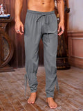 Riolio  Mens Vintage Medieval Lace Up Tapered Ankle Linen Pants For Themed Parties