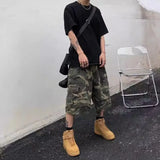 Riolio  Retro Workwear Camouflage Shorts Loose Fit High Street Style Spring Summer Casual Straight Leg Mid Waist Teenage Fashion