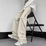 Riolio  American Overalls for Men Women Trendy Loose-breasted Casual Sports Straight Wide-leg Pants
