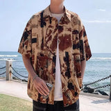 Riolio American high street men and women trendy personalized printed vacation shirts for couples loose beach casual short sleeves y2k