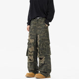 Riolio  Ripped Camo Jeans Men 2025 New Loose Straight Leg Denim Pants Outdoor Hiking Trousers Casual Comfort Street Style Fashion