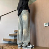 Riolio Winter Men's Women's Fleece Wide Leg Jeans Straight Casual Fashion Denim Trousers Hip Hop Streetwear Thick Warm Pants 3XL-M