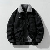 Riolio  Winter Collar Corduroy Jacket for Men, Casual, Comfortable, Loose, High Quality, Simple, Versatile,and Plush Jacket for Men