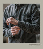 Riolio Retro Vertical Striped Denim Shirt Heavy American Casual Vintage Workwear Clothes Washing Old Pockets Long-sleeve Shirt