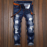 Riolio  New Men's Ripped Vintage Jeans Straight Denim Trousers Male Distressed Personalized Motorcycle High Street Spliced Jeans Pants