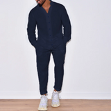 Riolio Autumn men's new fashion solid color suit cotton cardigan lapel long sleeve pants suit