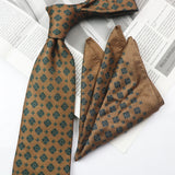 Riolio  2PCS Neck Tie Set Casual Floral Printed Neckties Oversized 9cm Luxury Striped Silky Neck Ties For Men Pocket Square Groom Hanky