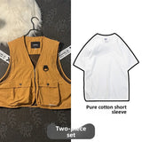 Riolio Summer Men's Outdoor Functional Vest V-Ne 3D ket Bal Vintage Workwear oulder Jaet Trendy Loose Fit Zipper