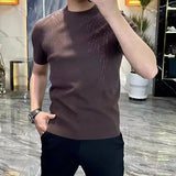Riolio  New Summer Men Versatile Half-sleeved Slim Fit T-shirt for Business Round Neck Versatile Pullover