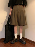 Riolio Summer Japanese Retro Simple Solid Color Casual Trousers Men Women Loose Wide-leg Shorts Fashionable and Trendy Five-point Pants