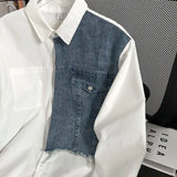 Riolio Japanese High-end Denim Jacket Spliced Long-sleeved Shirt Men's Niche Design Sense High Street Couple Loose Casual White Shirt