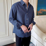 Riolio  New American Retro Men Shirts Light Luxury Textured Lapel Plaid Long Sleeve Cardigan Leisure Trendy Premium Check Blouse M-2XL