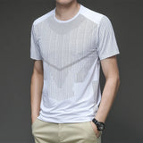 Riolio  new Summer Fashion Ice Silk Pure Cotton Quick Drying Round Neck Short Sleeve Versatile Fitness Sports Leisure Men's T-shirt