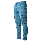 Riolio Jeans Men Pants Wash Solid Color Multi Pockets Denim Mid Waist Cargo Jeans Plus Size Fahsion Casual Trousers Male Daily Wear