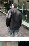 Riolio Retro Leather Jacket Men Women  American Patchwork Strip Racing Outerwear Loose Hip Hop Zippers Brown PU Coat Streetwear Spring