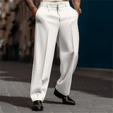 Riolio  Mens Casual High-Waisted Loose Suit Pants New Business Versatile Comfortable Retro Solid Color Breathable Trousers For Men