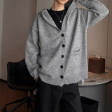 Riolio  Winter Men's Hooded Cardigan Japanese Retro Loose Button-down Knitted Sweater Coats Premium Quality Long Sleeve Pocket Hoodies