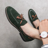Riolio  Spring Luxury Brand Suede Men's Tassel Design Loafers Slip-on Handmade High Quality Nubuck Leather Shoes Pointed Toe Thick Sole