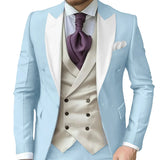 Riolio  Fashionable Contrast Color Men's Suits 3 Pieces Jacket Vest Pants Dancing Sets Handsome Peak  Lapel Suit Set For Men Party Wear