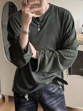 Riolio  New Casual Loose Solid Color Mens T Shirt Spring Autumn Daily Leisure Long Sleeve Tees Men Fashion Crew Neck Pullover Tops