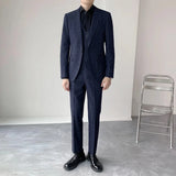 Riolio  New Men's Stylish Plaid Suit Three-Piece Set Dark Grid Pattern Smooth Western-Style Clothes Casual Scenario Chinese Origin