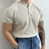Riolio Summer New Luxury Solid Waffle Collar Button Polo Shirt Men Loose Korean Simple Trend Versatile Fashion Cotton Short Sleeved Top
