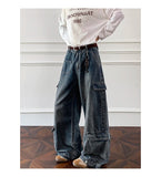 Riolio  Men Workwear Cargo Jeans New Multi Pocket Loose Straight Leg Baggy Streetwear Denim Pants Urban Casual Trousers 2025 Autumn
