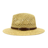 Riolio  New Hand-Woven Jazz Straw Hat Spring Summer Hollow Fedora Panama Cap Men Women Outdoor Sun Protection Hat Sombrero Hombre