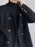 Riolio American Elegant Blazer Coat Autumn Winter High-end Wool Suit Men's Korean Style Loose Double-breasted Suit Vintage Jacket Chic