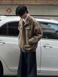 Riolio Coffee American Retro Plaid Coat Gerharrington Stand Collar Jacket Korean Streetwear Vintage Old Vintage Style Zipper Jacket