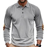 Riolio  Cross-border men's corduroy retro loose casual outdoor long-sleeved patch polo bottoming shirt