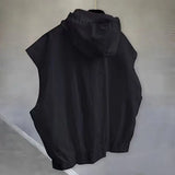 Riolio  Summer Men's Hooded Sleeveless Vest Korean Style Waistcoat Oversized Workwear Trendy Solid Loose Tank Top for Unisex Cargo Vests
